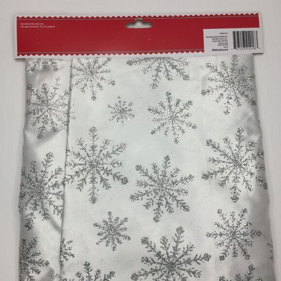 Holiday Time 48" Christmas Tree Skirt White Glitter Snowflake Home Holiday Decor - Picture 5 of 7